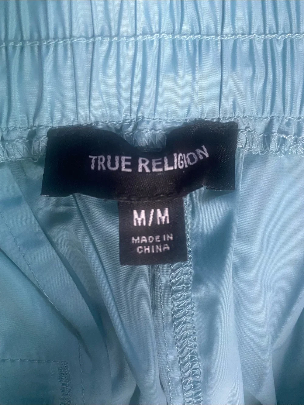 True Religion Men’s Tech Cargo Jogger Medium Aqua Blue Utility Nylon Zip Pockets